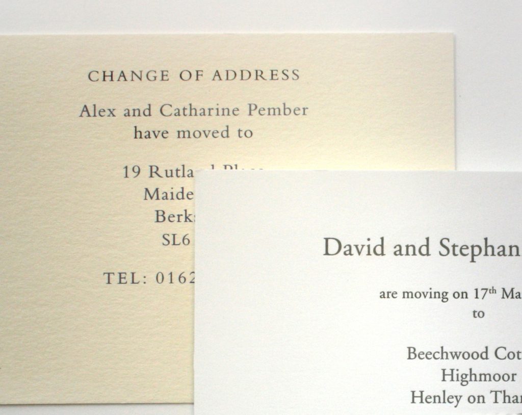 Change of address cards for personal stationery.